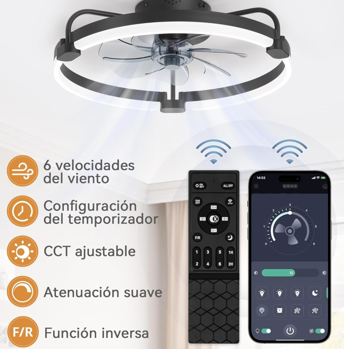 Ventilador de Techo con Luz LED y Control Remoto AirFusion™